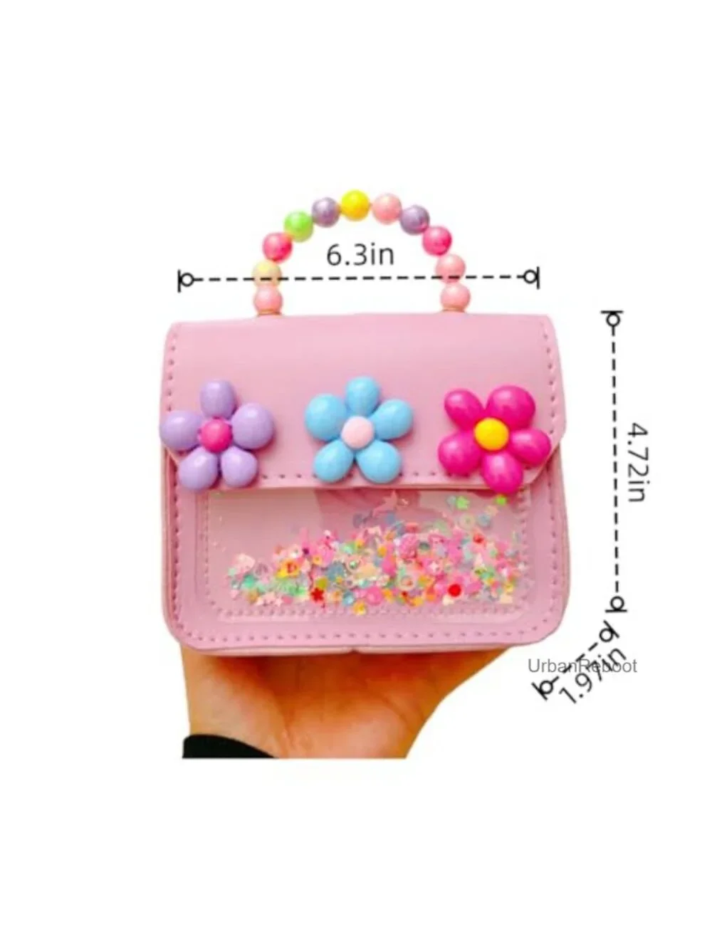 Girls Mini Purse with Flower Decor Sequin Crossbody Bag Beaded Handle